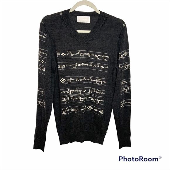 Like NEW Miharayasuhiro Grey Distressed Wool V NeckSweater Size Small O13